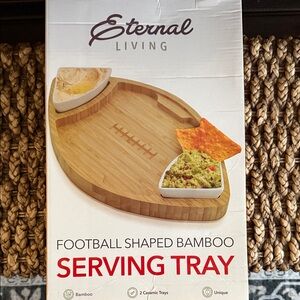 Bamboo Serving Tray with Ceramic Bowls